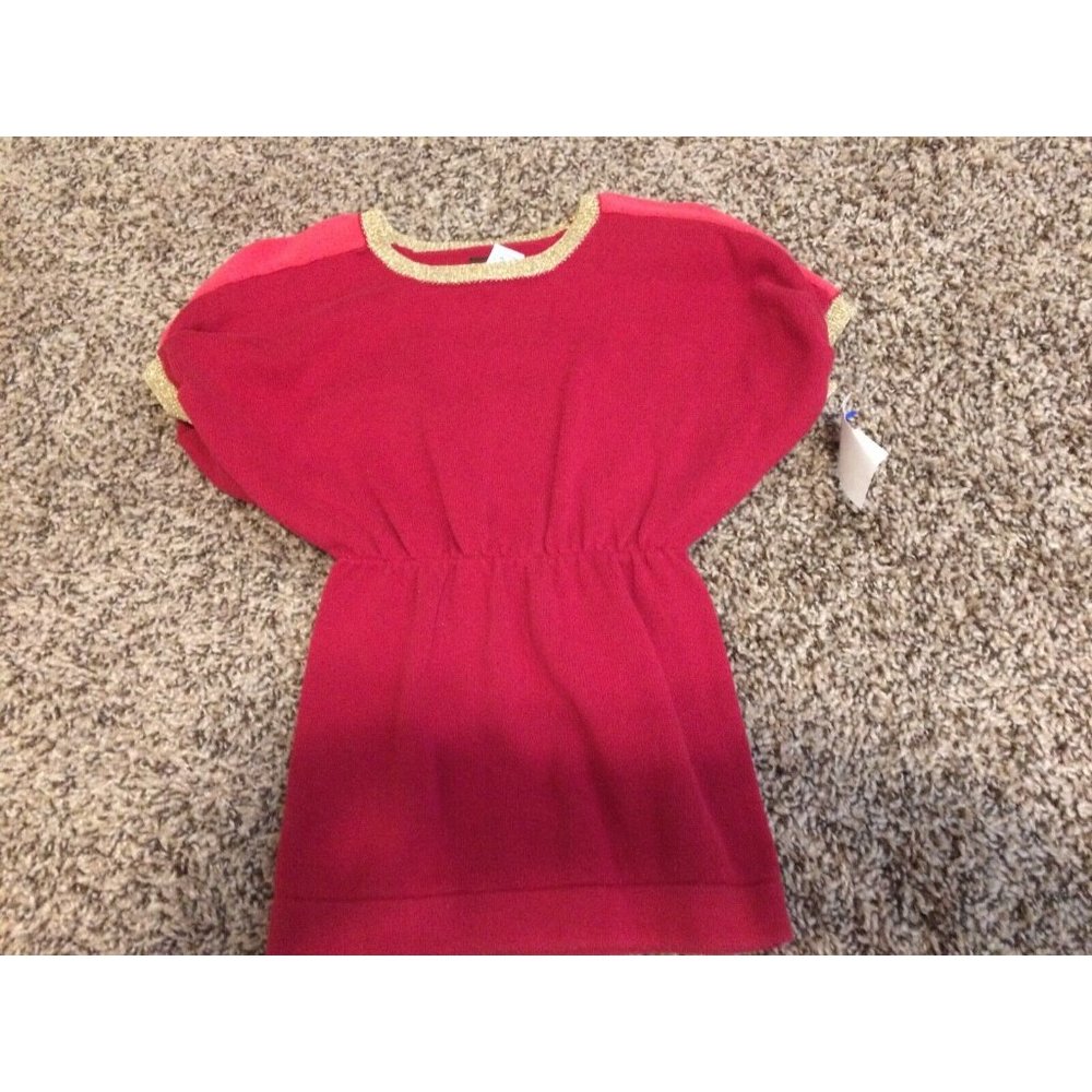 Tea Collection Red Sweater Cotton Dress 12-18 Months Gold Sparkle Trim Party